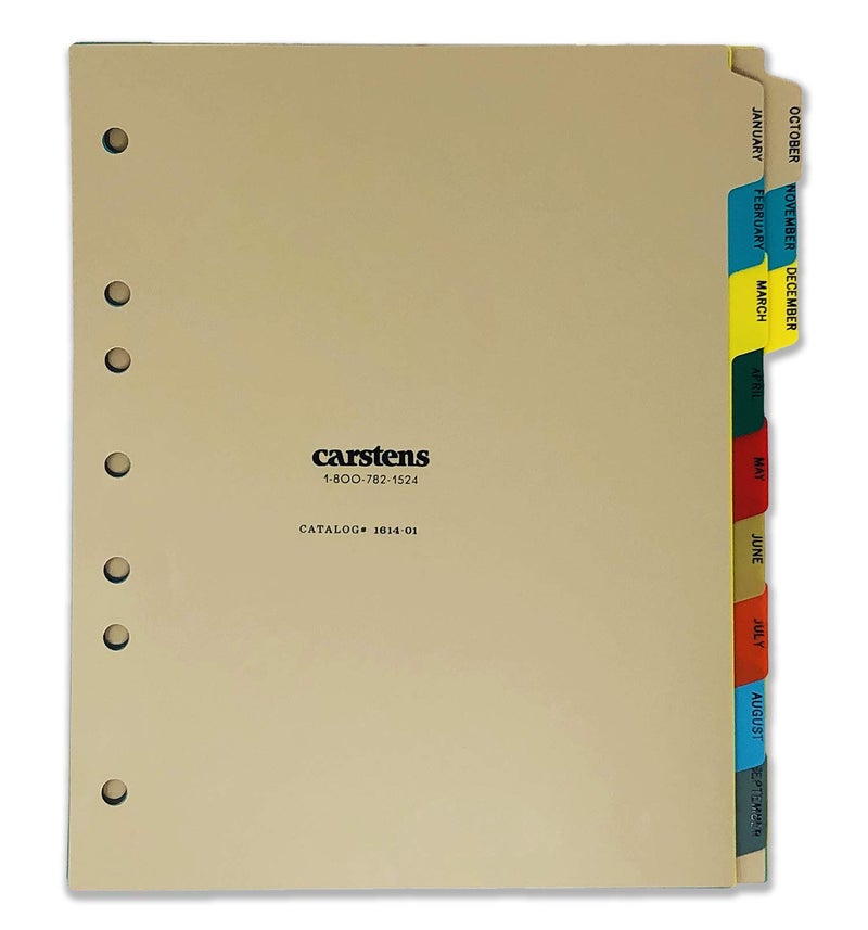 Carstens Heavy Duty Plastic Monthly Divider Set, 12-Tab, Multi-Color, for Side-Opening 3-Ring Binders, 1 Set - Image 1